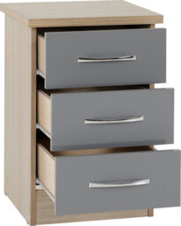 Seconique Nevada 3 Drawer Bedside In Grey Gloss Light Oak Effect Veneer - thumbnail 6