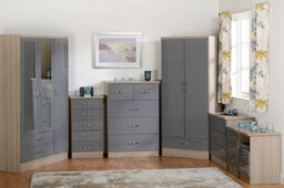 Seconique Nevada 3 Drawer Bedside In Grey Gloss Light Oak Effect Veneer - thumbnail 8