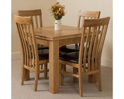 That's Furniture Richmond 90Cm - 150Cm Square Oak Extending Dining Table And 4 Chairs Dining Set With Harvard Chairs - image 1