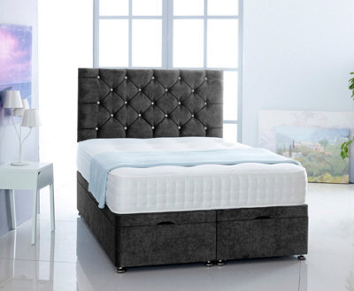 Comfy Deluxe Black Naples Foot Lift Ottoman Bed With Memory Spring Mattress And Headboard 4.0Ft Small Double - image 1