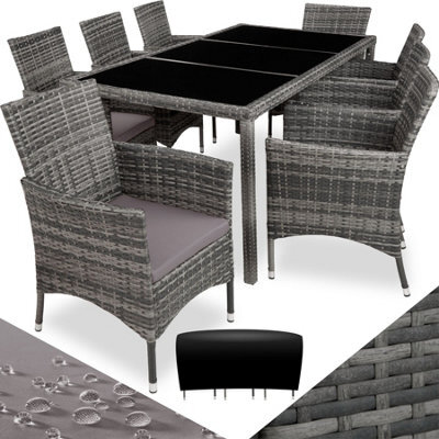 Tectake Garden Furniture Set Almansa - 8 Chairs, Dining Table, With Protective Cover - Mottled Grey/grey - image 1
