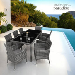 Tectake Garden Furniture Set Almansa - 8 Chairs, Dining Table, With Protective Cover - Mottled Grey/grey - thumbnail 8