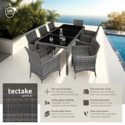 Tectake Garden Furniture Set Almansa - 8 Chairs, Dining Table, With Protective Cover - Mottled Grey/grey - thumbnail 2
