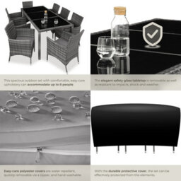 Tectake Garden Furniture Set Almansa - 8 Chairs, Dining Table, With Protective Cover - Mottled Grey/grey - thumbnail 5
