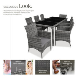 Tectake Garden Furniture Set Almansa - 8 Chairs, Dining Table, With Protective Cover - Mottled Grey/grey - thumbnail 3