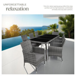 Tectake Garden Furniture Set Almansa - 8 Chairs, Dining Table, With Protective Cover - Mottled Grey/grey - thumbnail 4