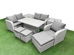 Fimous High Back Poly Rattan Garden Furniture Set Reclining Chair Loveseat Sofa Indoor Outdoor Set 3 Stools 2 Side Table - thumbnail 2