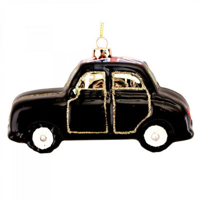 Gisela Graham Christmas London Taxi Glass Christmas Tree Decoration 10.5 X 6.5 X 5 Cm - Black Cab Ornament