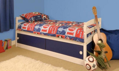 Comfy Living Kids 3Ft Storage Single Solid Pine Bed Frame In Blue