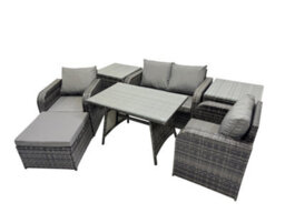 Fimous Outdoor Garden Furniture Set Rattan Sofa Dining Table Set With Reclining Chair 2 Side Tables Big Footstool Dark Grey Mixed - thumbnail 7