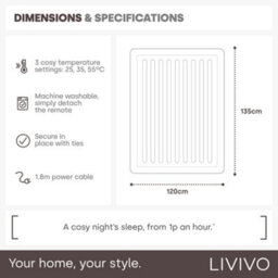 Livivo Electric Under Blanket Double Size 135X120Cm With 3 Heat Levels Quick Heat Up Detachable Control And Overheat Safety System - thumbnail 9