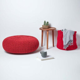 Homescapes Red Large Round Cotton Knitted Pouffe Footstool - thumbnail 6