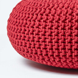 Homescapes Red Large Round Cotton Knitted Pouffe Footstool - thumbnail 4