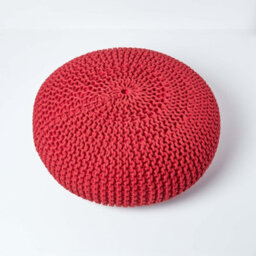 Homescapes Red Large Round Cotton Knitted Pouffe Footstool - thumbnail 3