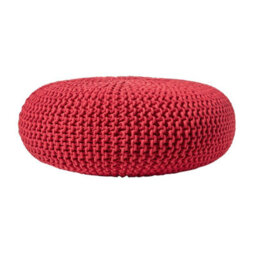 Homescapes Red Large Round Cotton Knitted Pouffe Footstool - thumbnail 1