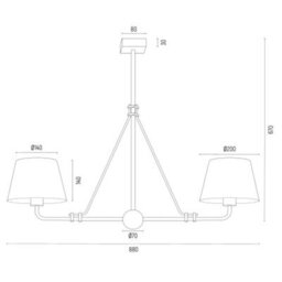 Luminosa Lighting Luminosa Atrani Multi Arm Pendant Ceiling 2 Light Cream, Old Gold - thumbnail 4