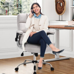 Costway Executive Office Chair Ergonomic High Back Swivel Computer Desk Chair-Beige - thumbnail 4