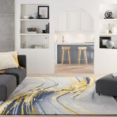 Grey Gold Wool Luxurious Modern Optical/ (3D) Easy To Clean Living Room And Bedroom-259Cm X 351Cm