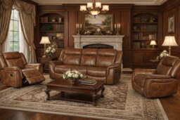 SC FURNITURE LIMITED Tan Brown Leather Gel Reclining 3 Seater + 2 Reclining Armchairs - Clifton