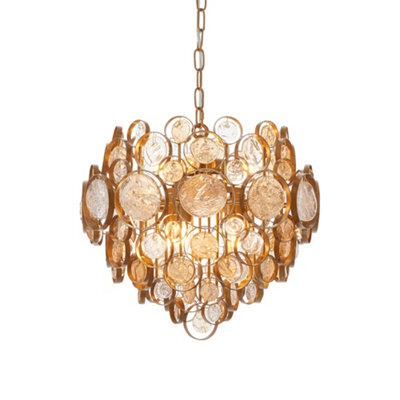 Antique Gold Ornate Chandelier - Clear & Amber Glass Detailling - Dimmable - image 1