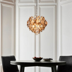 Antique Gold Ornate Chandelier - Clear & Amber Glass Detailling - Dimmable - thumbnail 3