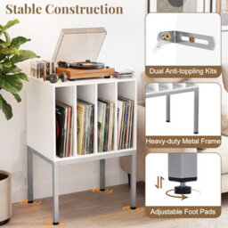 Gainoom Record Player Stand White Turntable Stand Record Storage Table Vinyl Display Shelf - thumbnail 6