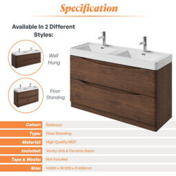 Plum&clay Eden Redwood Floor Standing Vanity Unit With Ceramic Basin (W)1200mm - thumbnail 6