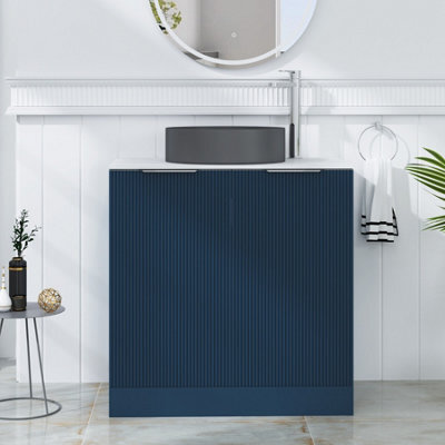 Royal Bathrooms Evora 800mm Midnight Blue Fluted Floor Standing Countertop Vanity Unit 2 Door With Art Round Basin - image 1