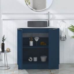 Royal Bathrooms Evora 800mm Midnight Blue Fluted Floor Standing Countertop Vanity Unit 2 Door With Art Round Basin - thumbnail 3