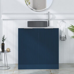Royal Bathrooms Evora 800mm Midnight Blue Fluted Floor Standing Countertop Vanity Unit 2 Door With Art Round Basin - thumbnail 1