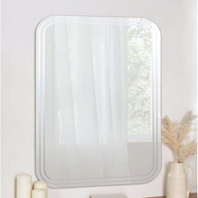 Deenz 90X60Cm Etched Curved Wall Mirror Bathroom Mirror Wall Mounted Frameless Contemporary Curved Bevelled Edges