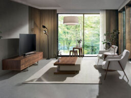 Angel Cerda Stylish Walnut Tv Stand With Chrome Legs - thumbnail 3