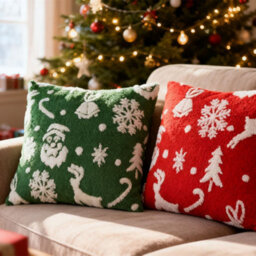 Living And Home Set Of 2 Christmas Theme Decorative Throw Pillows Washable Soft And Festive 45Cm W X 45Cm D - thumbnail 2