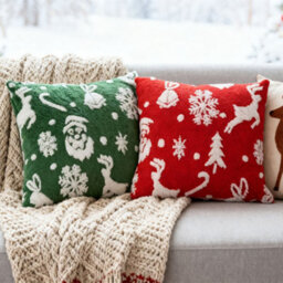 Living And Home Set Of 2 Christmas Theme Decorative Throw Pillows Washable Soft And Festive 45Cm W X 45Cm D - thumbnail 1
