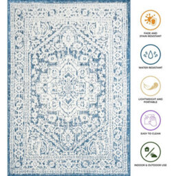 Homeart Outdoor Indoor Rug, Easy Clean, Uv Weather Resistant Rug For Patio, Gardenmedallion Blue, Cream,200X290Cm - thumbnail 7