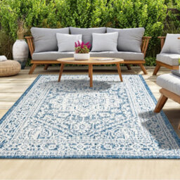 Homeart Outdoor Indoor Rug, Easy Clean, Uv Weather Resistant Rug For Patio, Gardenmedallion Blue, Cream,200X290Cm - thumbnail 1