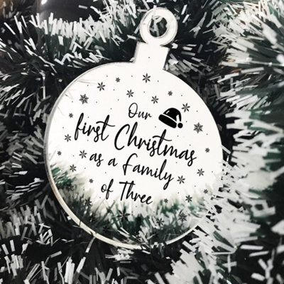 Red Ocean 1St Christmas As A Family Of Three Engraved Tree Decoration Babys 1St Xmas Gift - image 1