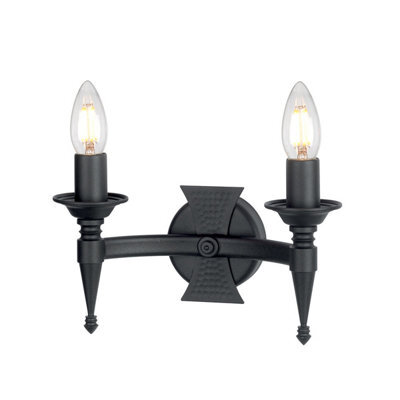Luminosa Lighting Elstead Saxon 2 Light Indoor Candle Wall Light Black, E14 - image 1