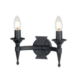 Luminosa Lighting Elstead Saxon 2 Light Indoor Candle Wall Light Black, E14 - thumbnail 1