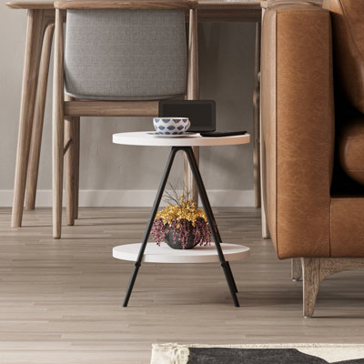 Decortie Essel Modern Round Side End Table 35Cm Black Metal Legs White Living Room H 42Cm - image 1