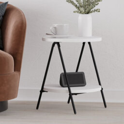 Decortie Essel Modern Round Side End Table 35Cm Black Metal Legs White Living Room H 42Cm - thumbnail 6