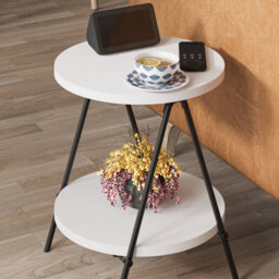 Decortie Essel Modern Round Side End Table 35Cm Black Metal Legs White Living Room H 42Cm - thumbnail 5