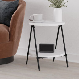 Decortie Essel Modern Round Side End Table 35Cm Black Metal Legs White Living Room H 42Cm - thumbnail 7