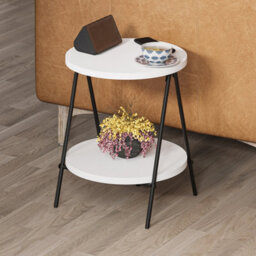 Decortie Essel Modern Round Side End Table 35Cm Black Metal Legs White Living Room H 42Cm - thumbnail 4