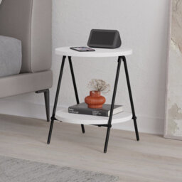 Decortie Essel Modern Round Side End Table 35Cm Black Metal Legs White Living Room H 42Cm - thumbnail 9