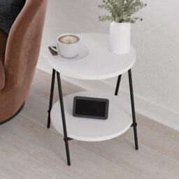 Decortie Essel Modern Round Side End Table 35Cm Black Metal Legs White Living Room H 42Cm - thumbnail 8