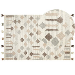 Beliani Rug Kaghtsrashen Beige 160 X 230 Cm Wool Kilim - thumbnail 1