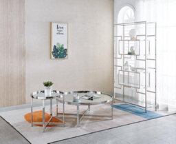 Mihomeuk Nora Mirrored Top Round Coffee Table With Silver Chrome Legs - thumbnail 1