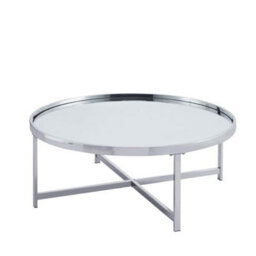 Mihomeuk Nora Mirrored Top Round Coffee Table With Silver Chrome Legs - thumbnail 2