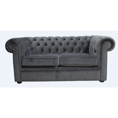Chesterfield 2 Seater Sofa Amalfi Anthracite Black Velvet Fabric In Classic Style - image 1